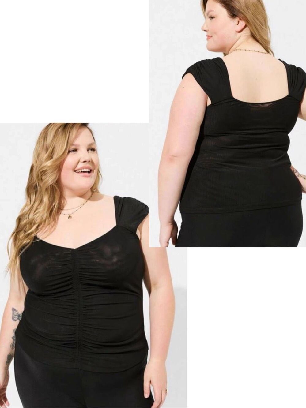 Torrid Festi Black Mesh Stretch Ruched Top Flare Pants Matching Set Plus Size 2 - Picture 3 of 12
